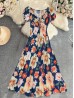 Floral V -Neck Short Sleeved Summer Dress